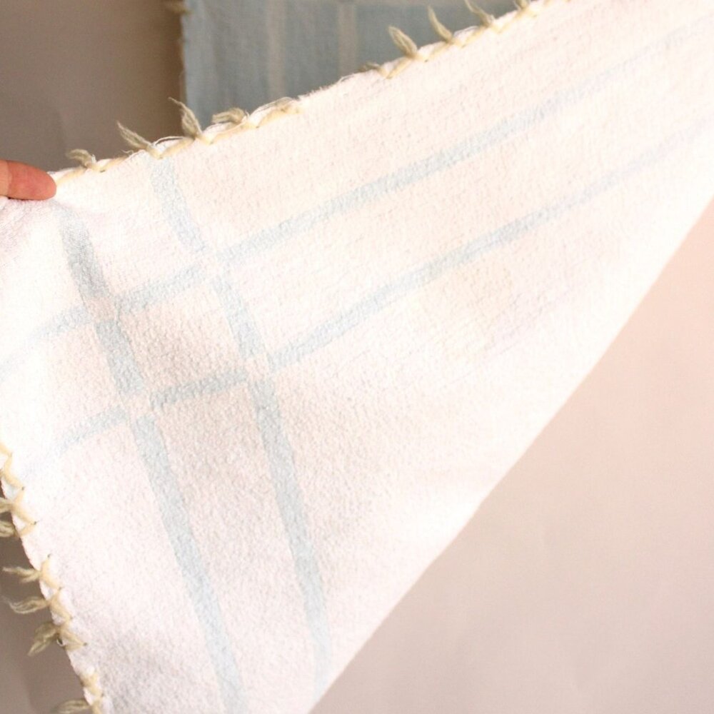 Vintage 1930s 1940s Baby Blanket Or Throw, Baby Pepperell Blue Lap Afghan - Picture 3 of 10
